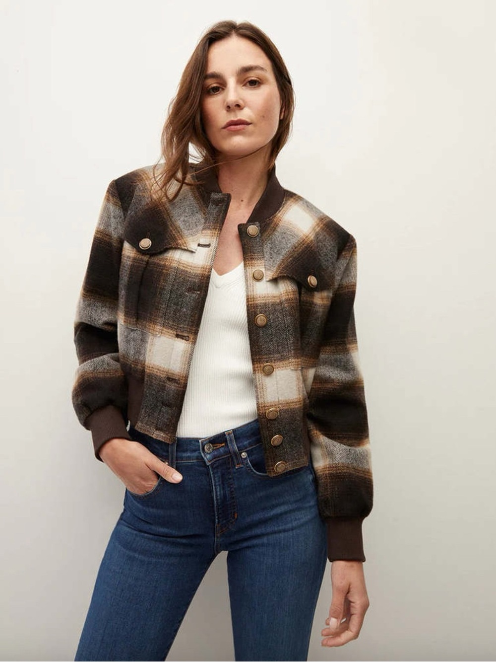 Veronica Beard Stanley Plaid Bomber Jacket
